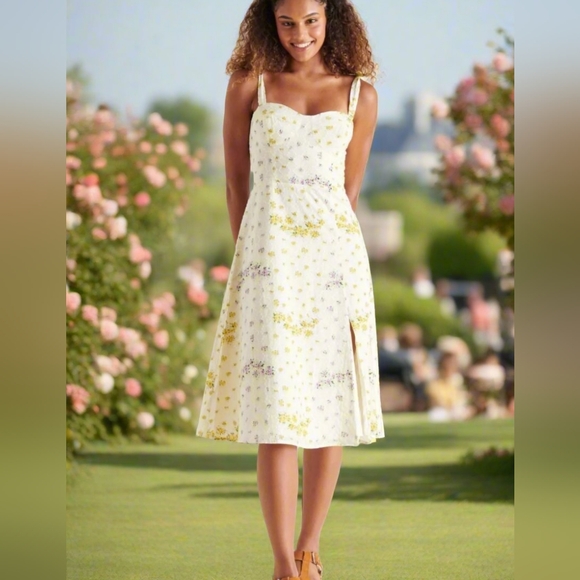 Steve Madden Floral Midi Dress in Yellow and White - Picture 1 of 7